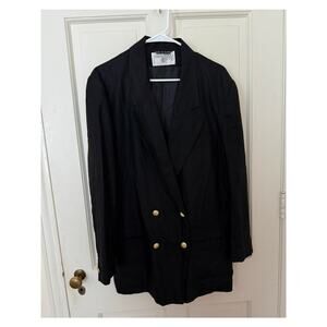 Vintage Oversized International Scene Black Linen Blazer - Size 12